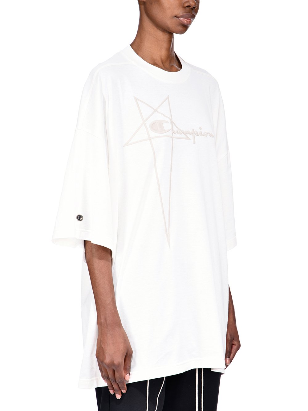 CHAMPION X RICK OWENS TOMMY T IN MILK WHITE MEDIUM WEIGHT COTTON JERSEY 