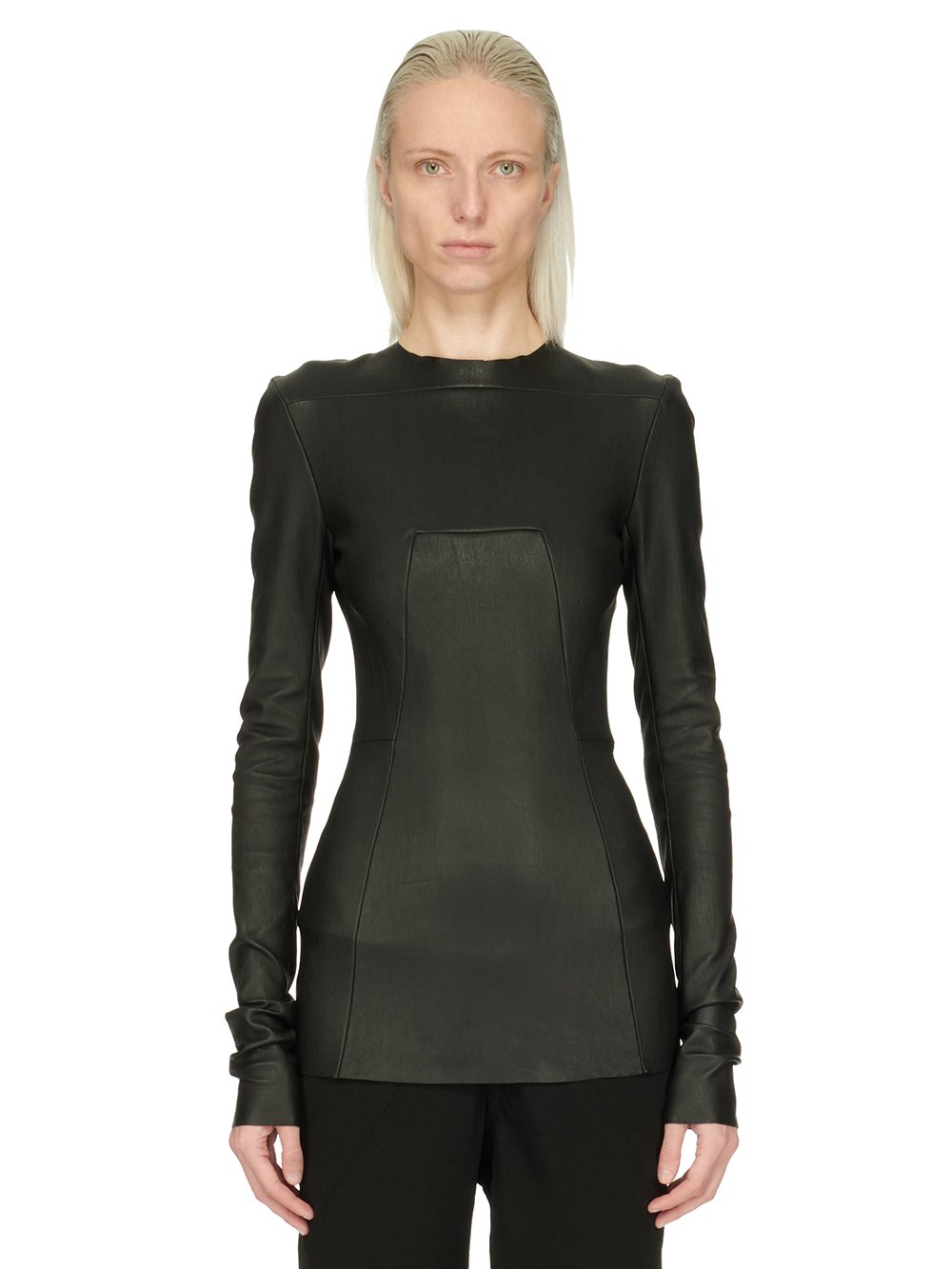 RICK OWENS FW23 LUXOR EDFU TOP IN BLACK STRETCH LAMB LEATHER