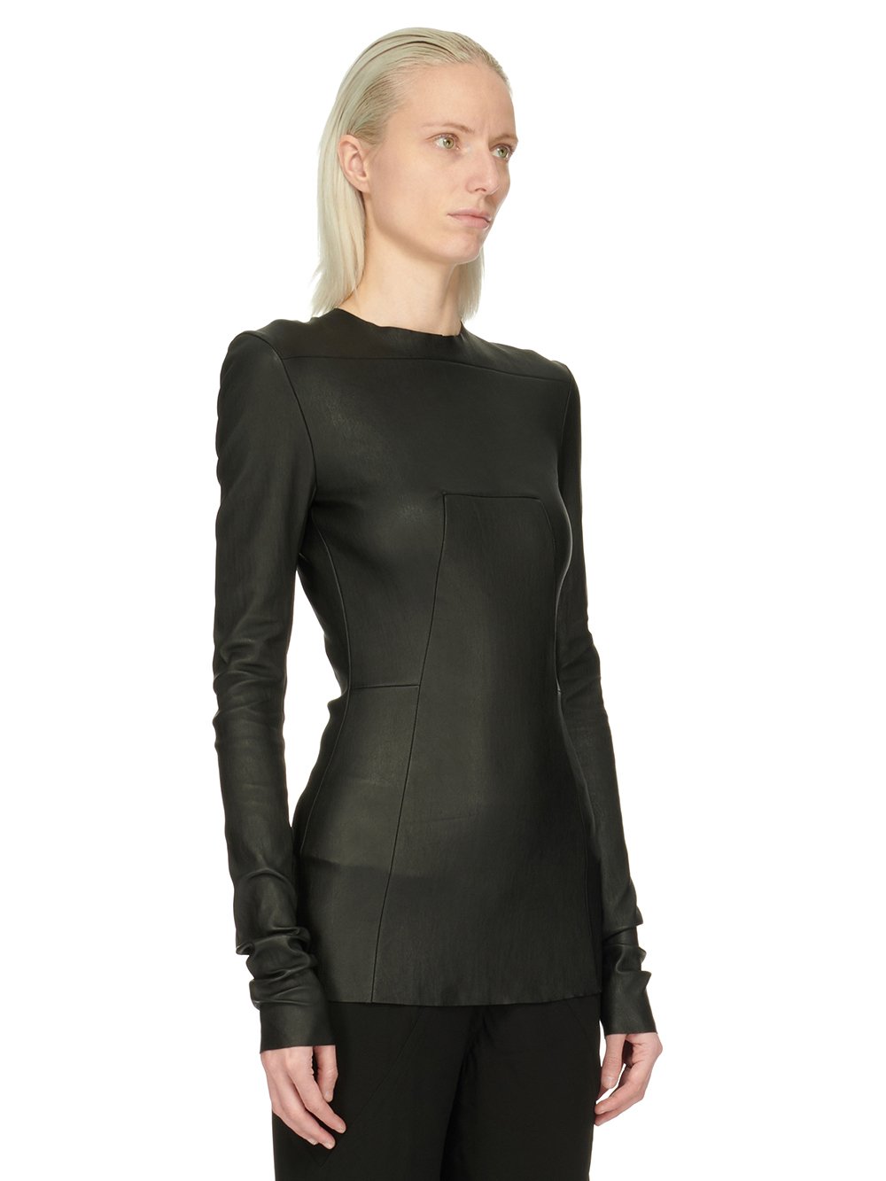RICK OWENS FW23 LUXOR EDFU TOP IN BLACK STRETCH LAMB LEATHER