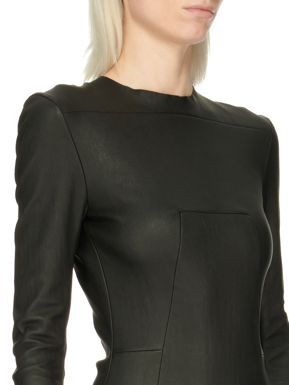 RICK OWENS FW23 LUXOR EDFU TOP IN BLACK STRETCH LAMB LEATHER