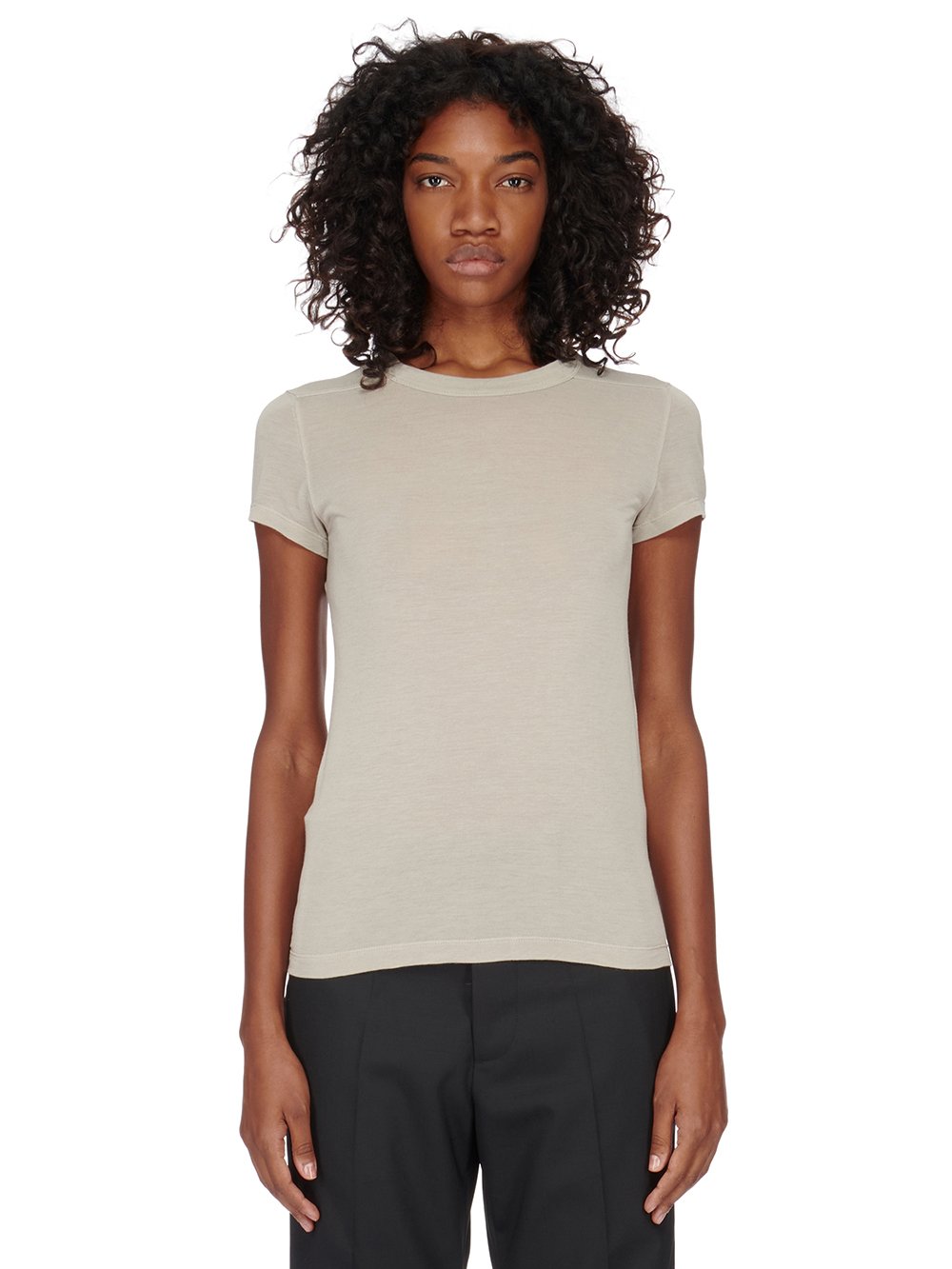 RICK OWENS FW23 LUXOR CROPPED LEVEL T IN PEARL VISCOSE SILK JERSEY