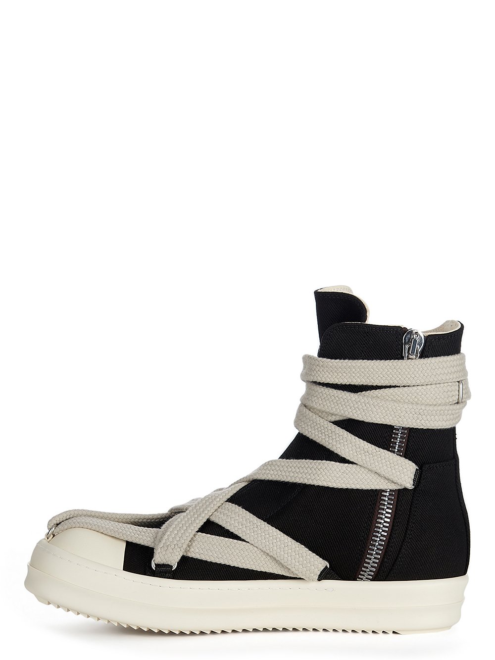 DRKSHDW FW23 LUXOR HEXA SNEAKS IN BLACK AND PEARL 13OZ OVERDYED DENIM