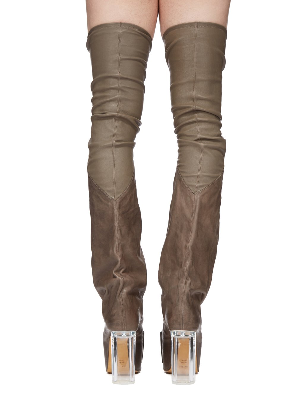RICK OWENS FW23 LUXOR RUNWAY FLARED PLATFORMS 45 IN DUST STRETCH LAMB LEATHER AND GREYWOLF NUBUCK 