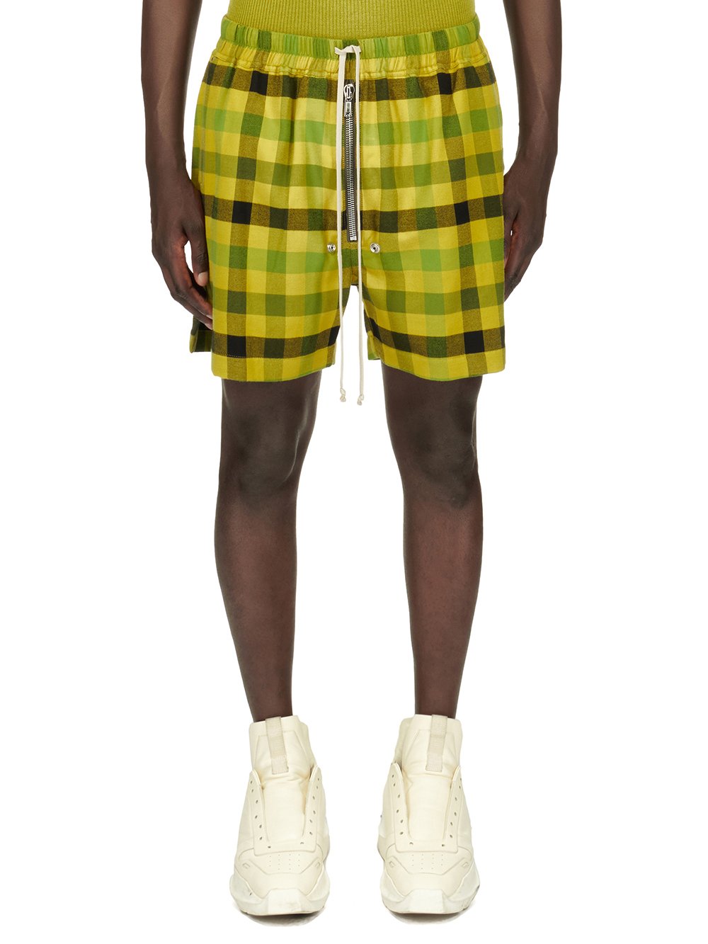 RICK OWENS FW23 LUXOR BELA BOXERS IN ACID COTTON PLAID