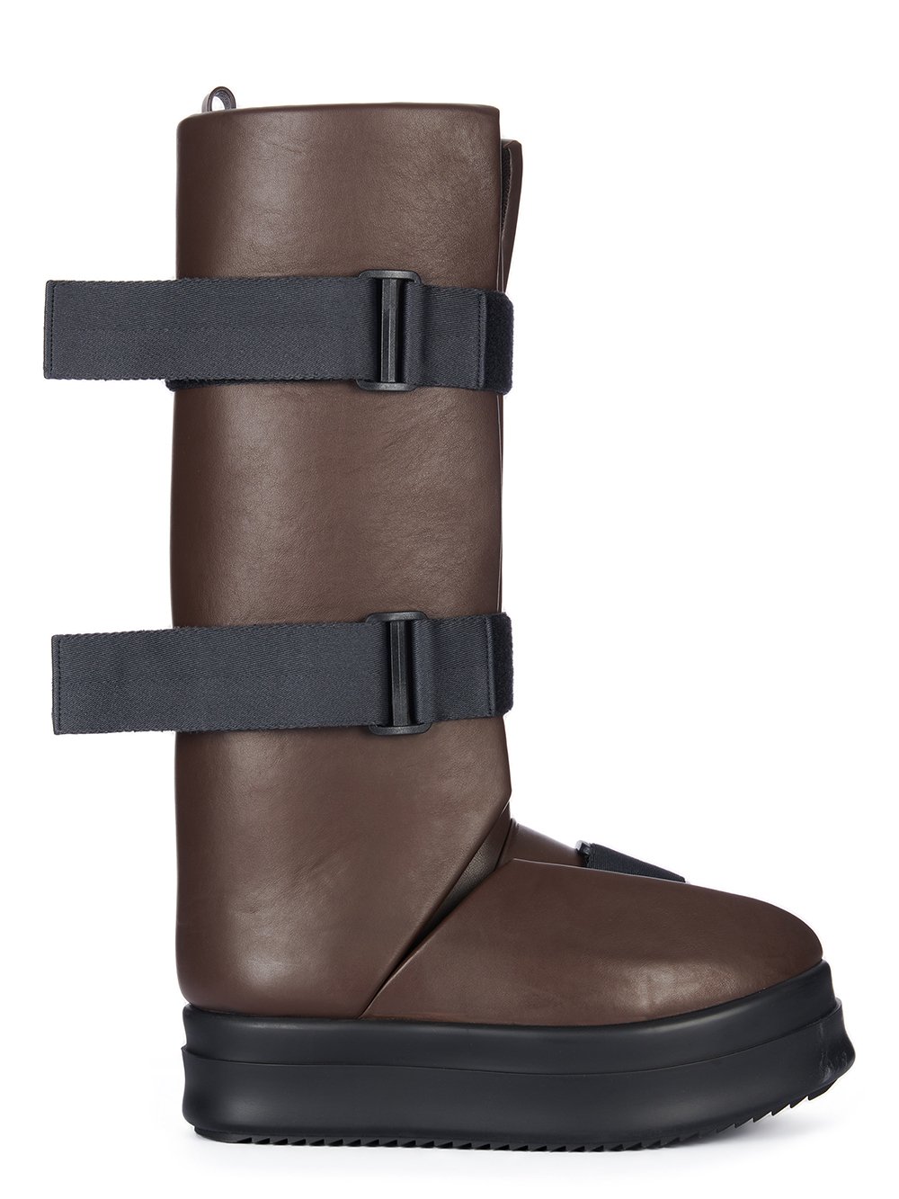 RICK OWENS FW23 LUXOR HIGH SPLINT SNEAKS IN BROWN AND BLACK FULL GRAIN CALF LEATHER