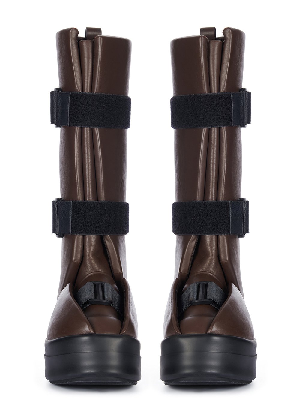 RICK OWENS FW23 LUXOR HIGH SPLINT SNEAKS IN BROWN AND BLACK FULL GRAIN CALF LEATHER