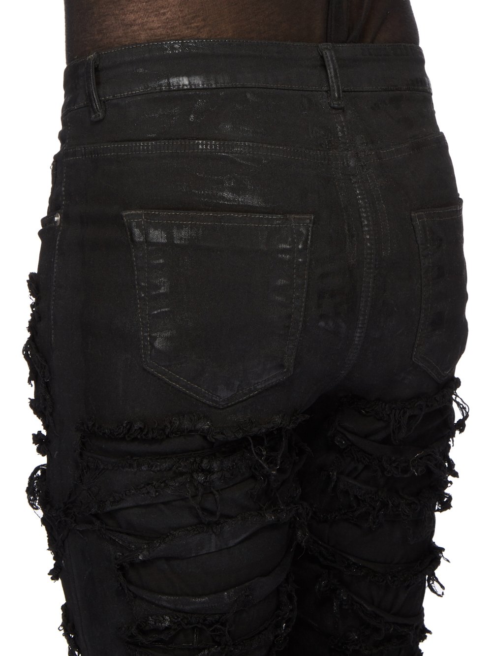 DRKSHDW FW23 LUXOR DETROIT CUT IN BLACK FOIL SLASH STRETCH DENIM