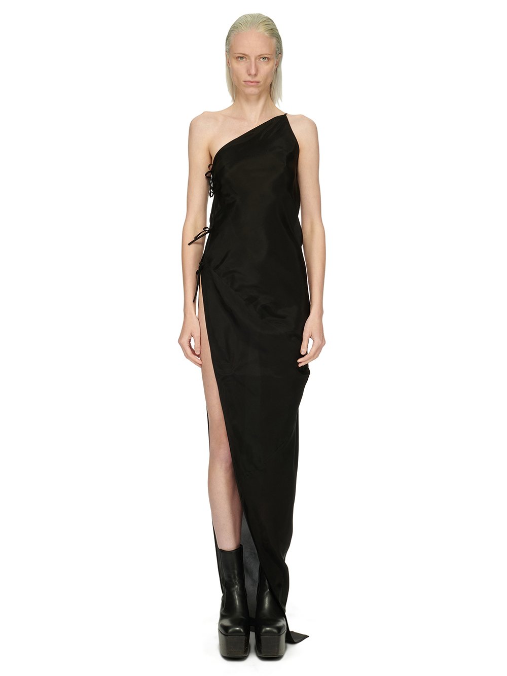 RICK OWENS FW23 LUXOR TACO GOWN IN BLACK CUPRO JAPONETTE