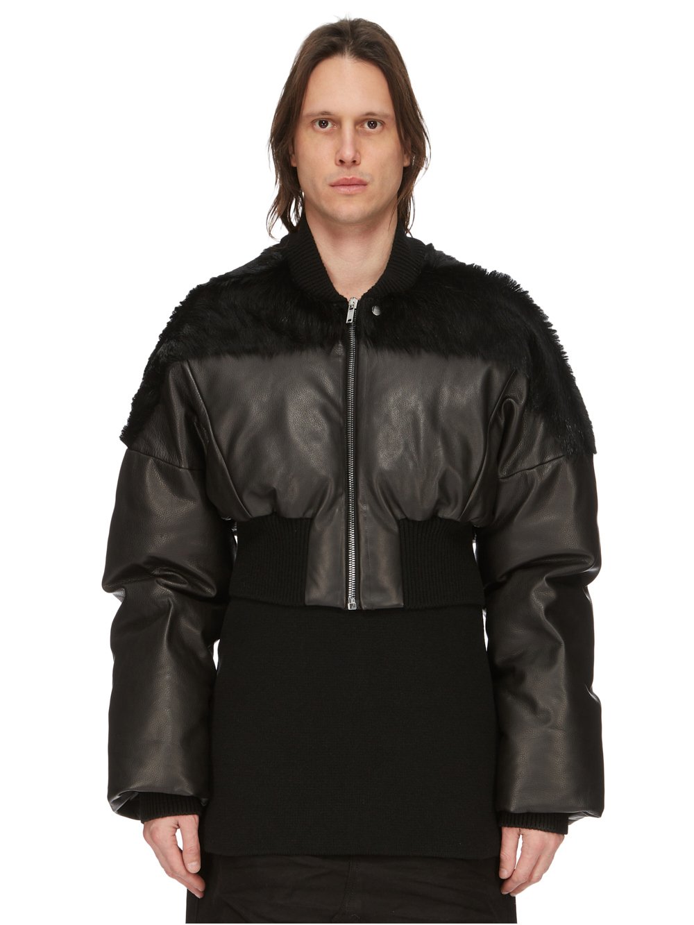 RICK OWENS FW23 LUXOR RUNWAY FLIGHT JKT CROPPED IN BLACK UNSHAVED COW LEATHER AND SOFT GRAIN COW LEATHER RICK OWENS FW23 LUXOR RUNWAY FLIGHT JKT CROPPED IN BLACK UNSHAVED COW LEATHER AND SOFT GRAIN COW LEATHER