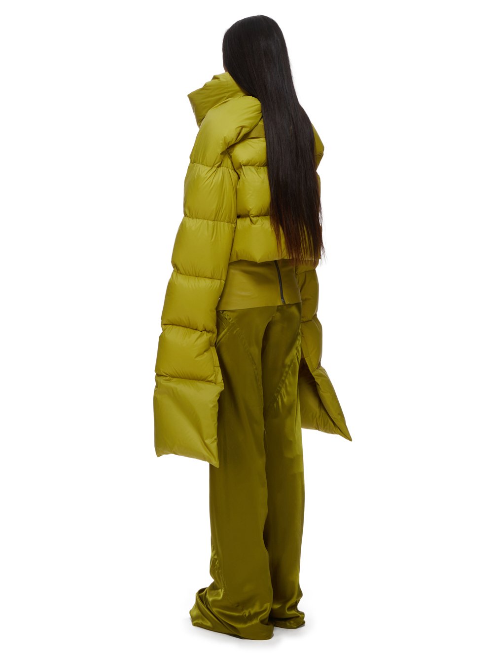 RICK OWENS FW23 LUXOR BABEL MOUNTAIN DUVET CROPPED IN ACID YELLOW RECYCLED NYLON
