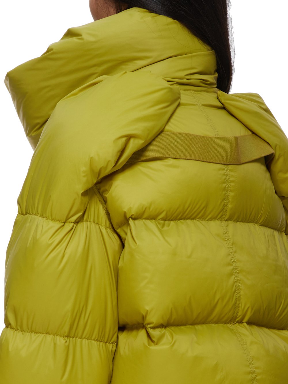 RICK OWENS FW23 LUXOR BABEL MOUNTAIN DUVET CROPPED IN ACID YELLOW RECYCLED NYLON