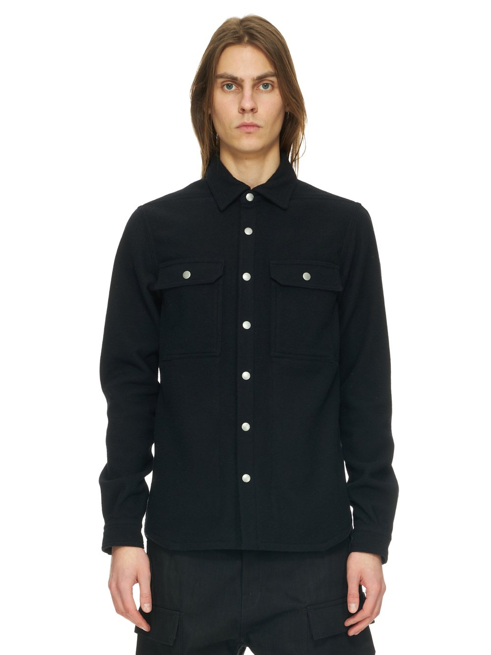 DRKSHDW FW23 LUXOR OUTERSHIRT IN BLACK HEAVY WOOL