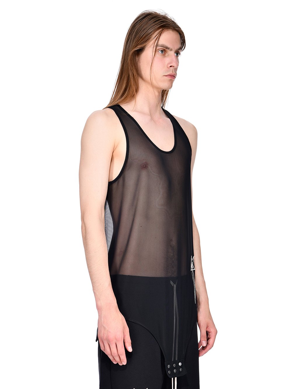 CHAMPION X RICK OWENS BASKETBALL TANK IN BLACK RECYCLED NYLON MICROMESH