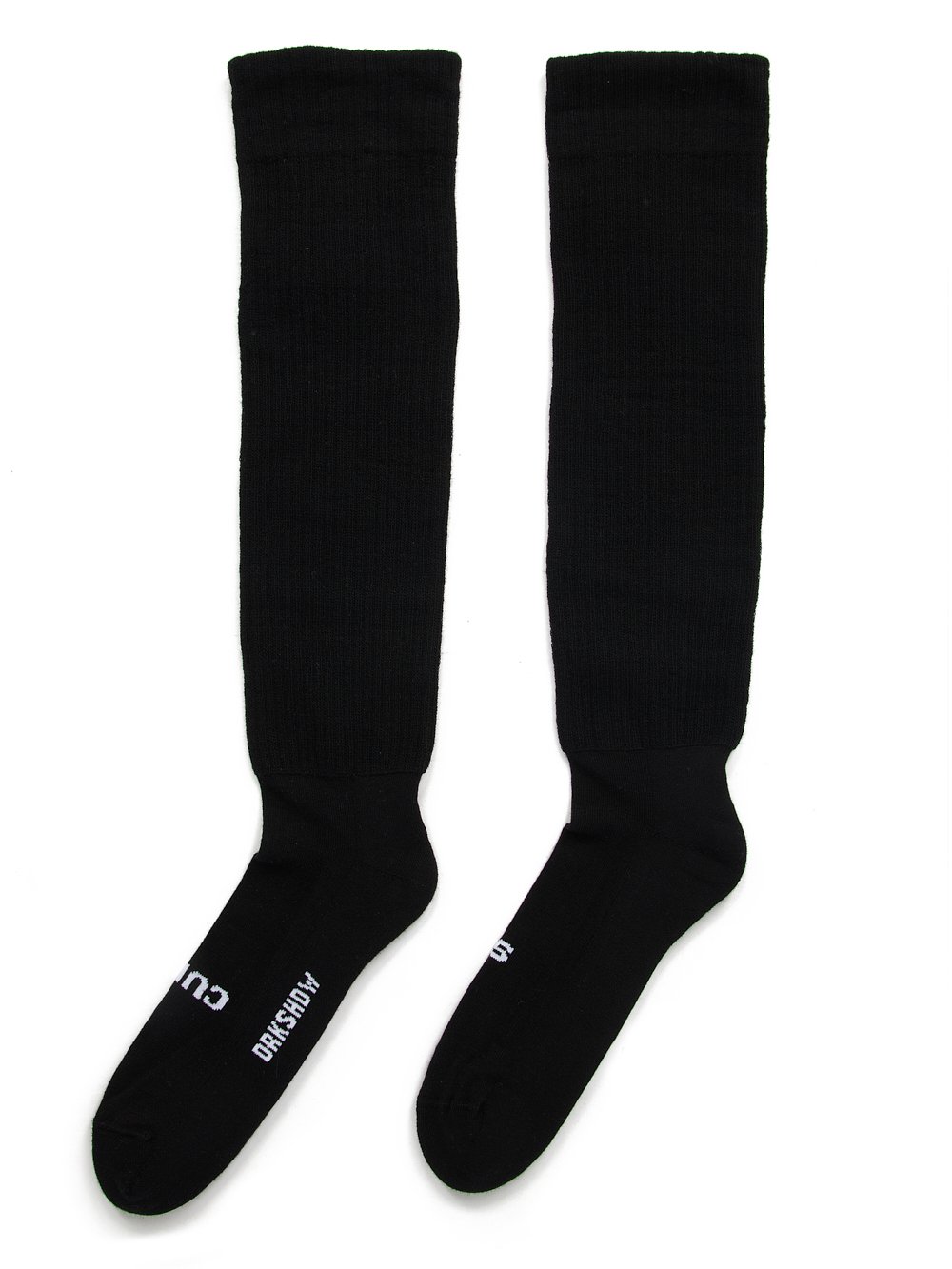 RICK OWENS FW23 LUXOR HIGH SOCKS SO CUNT IN BLACK AND MLK COTTON KNIT