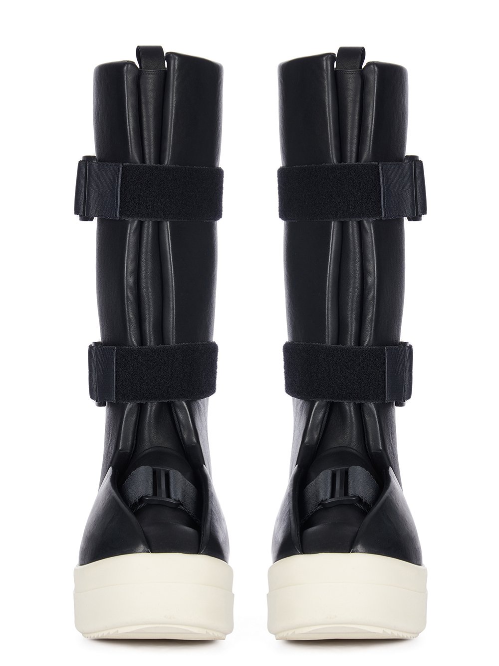 RICK OWENS FW23 LUXOR HIGH SPLINT SNEAKS IN BLACK AND MILK FULL GRAIN CALF LEATHER