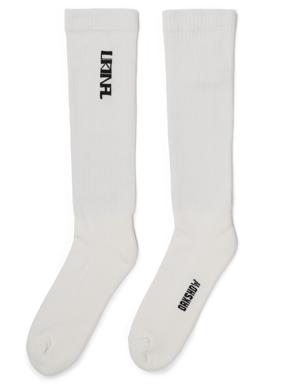 RICK OWENS FW23 LUXOR URINAL SOCKS IN MILK AND BLACK COTTON KNIT