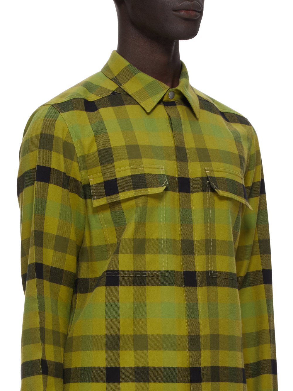 RICK OWENS FW23 LUXOR OUTERSHIRT IN ACID COTTON PLAID