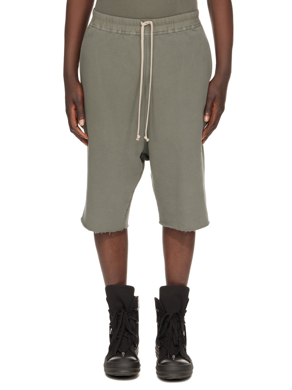 RICK OWENS FW23 LUXOR DRK SHORTS IN HUSTLER BLUE FURKA HEAVY SWEATSHIRT 