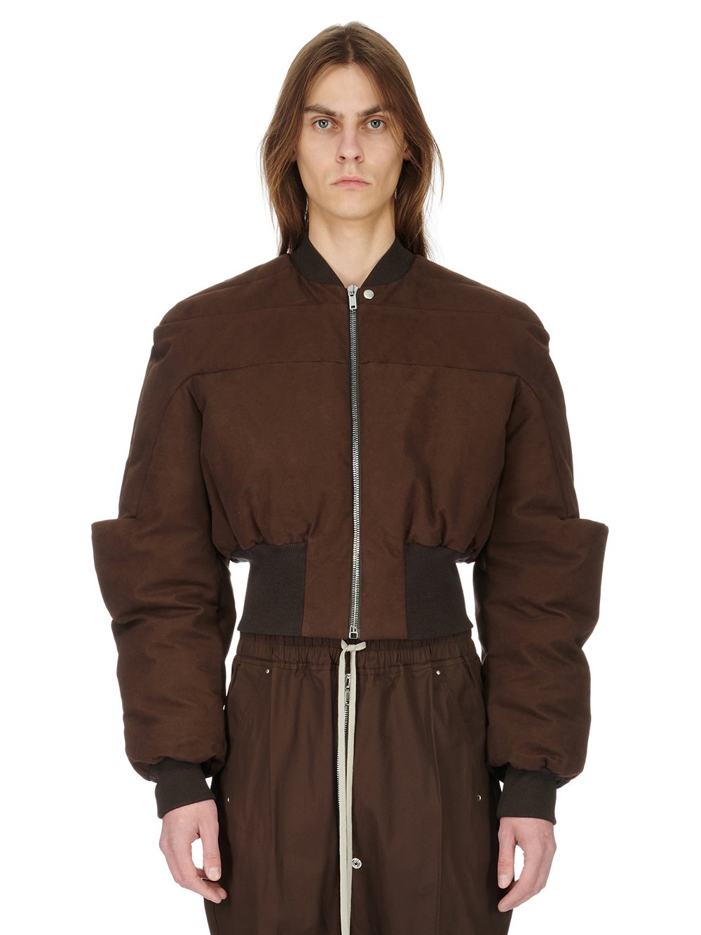 RICK OWENS FW23 LUXOR GIRDERED BOMBER CROPPED IN BROWN HEAVY MOLESKIN RICK OWENS FW23 LUXOR GIRDERED BOMBER CROPPED IN BROWN HEAVY MOLESKIN