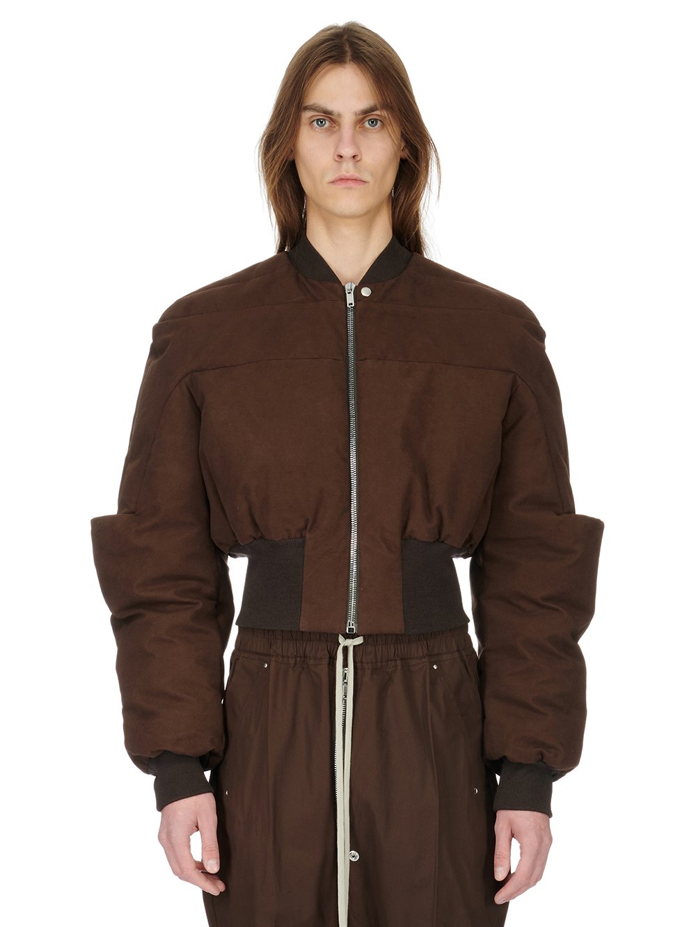 RICK OWENS FW23 LUXOR GIRDERED BOMBER CROPPED IN BROWN HEAVY MOLESKIN