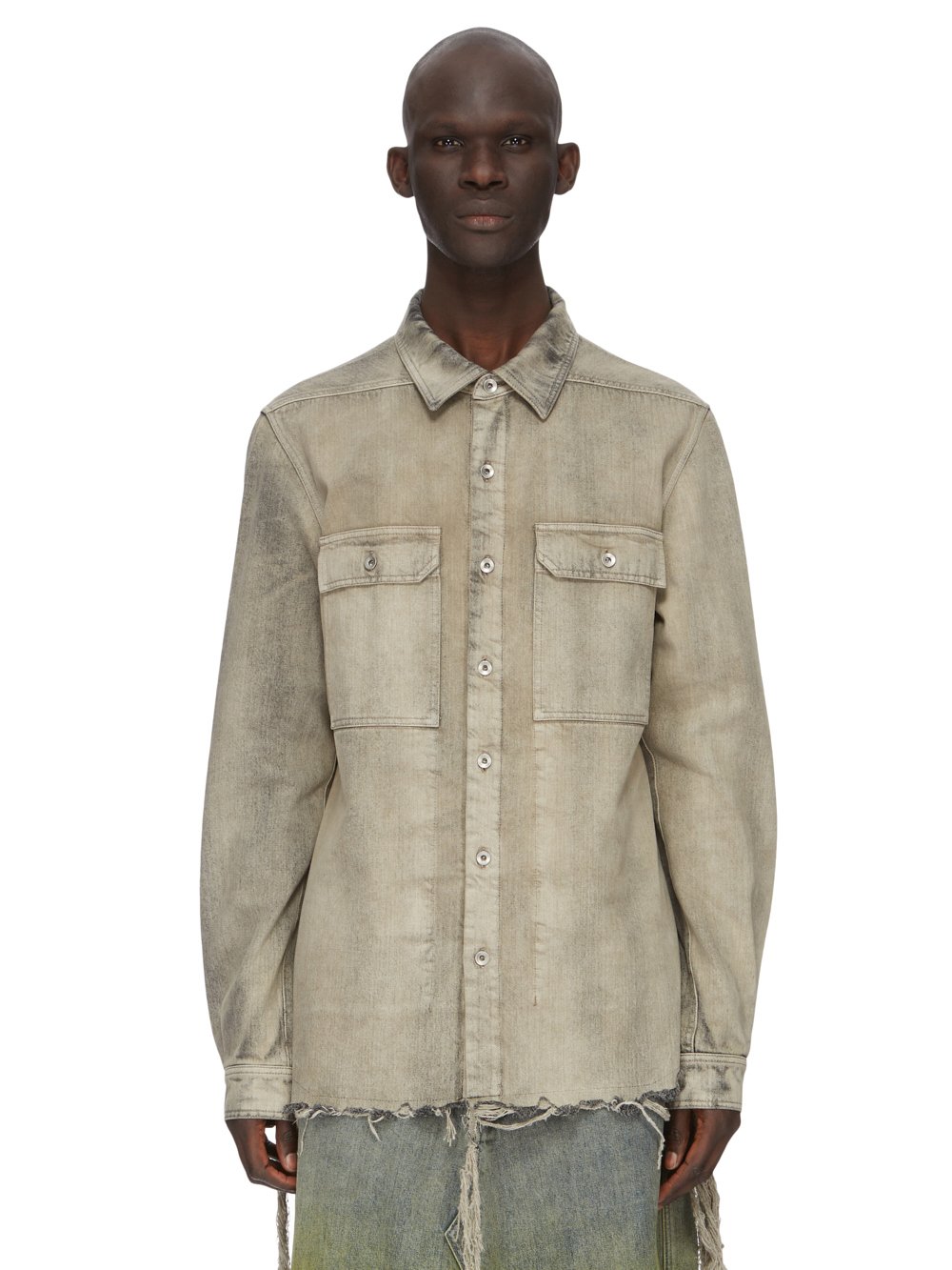 RICK OWENS FW23 LUXOR OUTERSHIRT IN 13OZ MINERAL PEARL DENIM