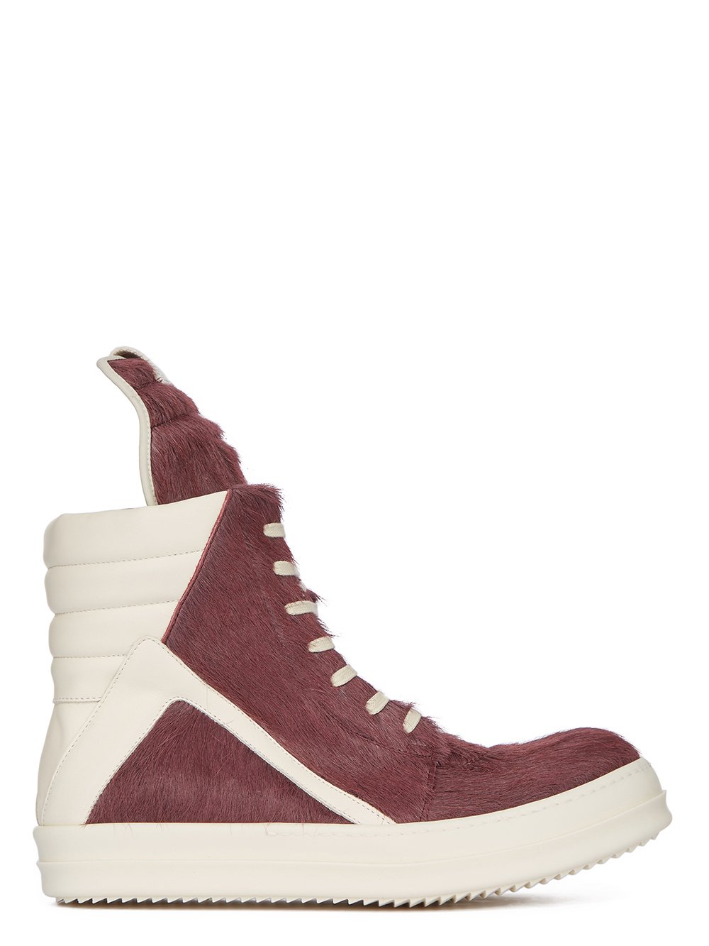 RICK OWENS FW23 LUXOR GEOBASKET IN AMETHYST LONG HAIR PONY AND FULL GRAIN CALF LEATHER RICK OWENS FW23 LUXOR GEOBASKET IN AMETHYST LONG HAIR PONY AND FULL GRAIN CALF LEATHER