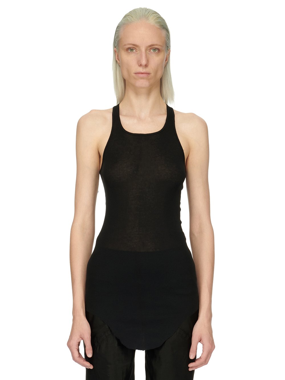 RICK OWENS FOREVER BASIC RIB TANK IN BLACK MINI RIB JERSEY