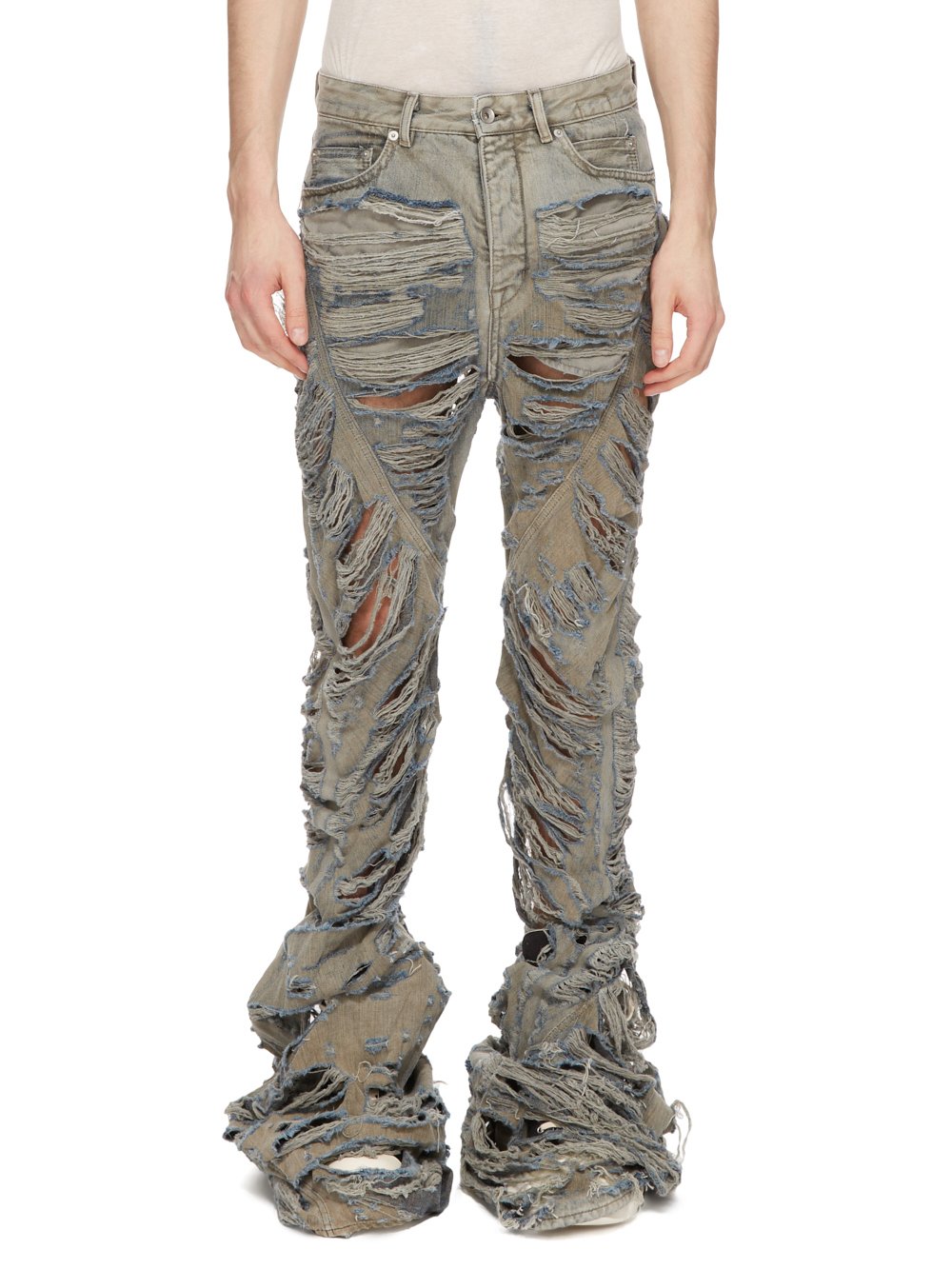 DRKSHDW FW23 LUXOR BIAS BOOTCUT IN 13OZ MINERAL PEARL SHREDDED DENIM