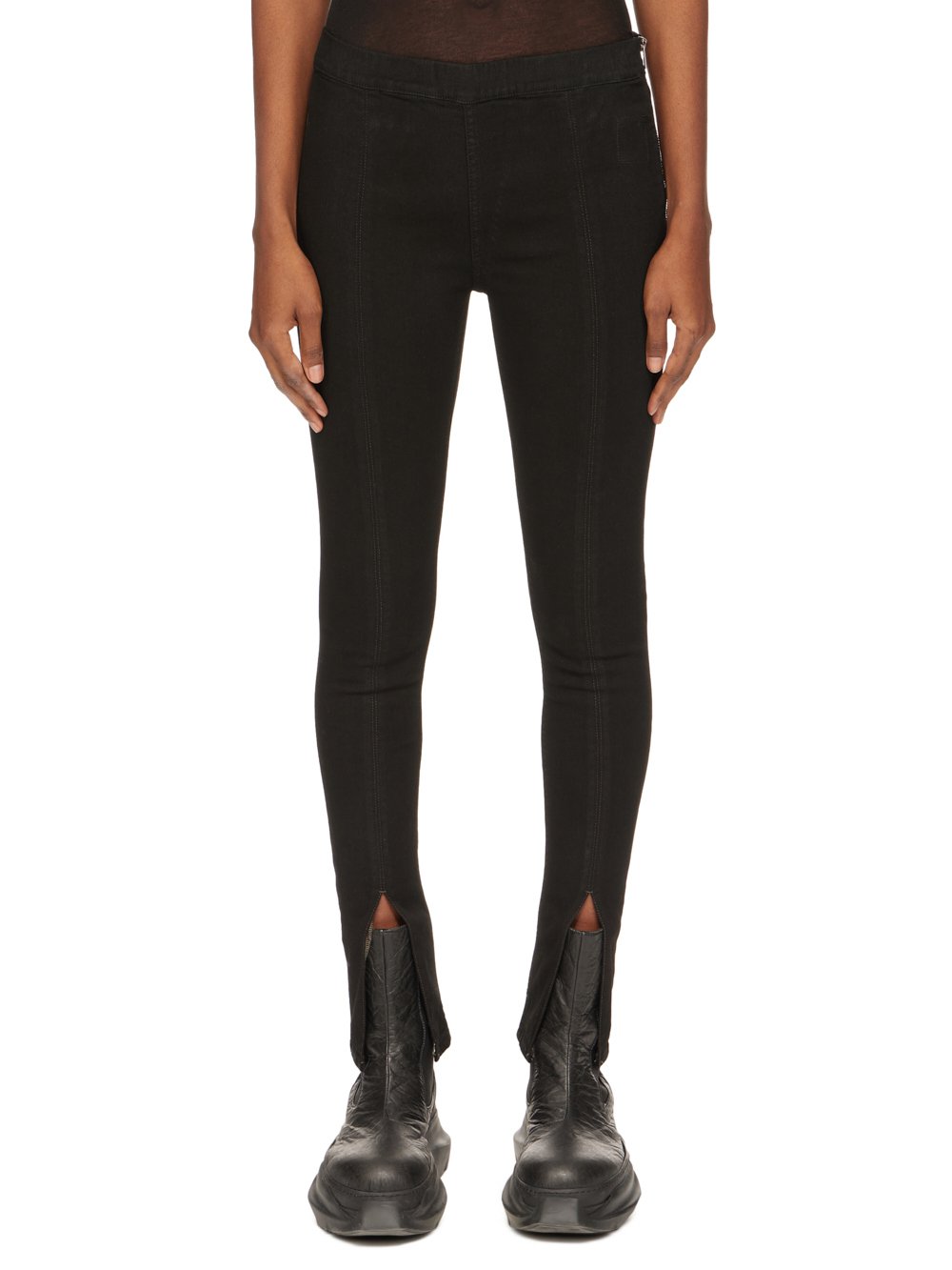 DRKSHDW FW23 LUXOR SLIT FRONT LEGGING IN BLACKETY BLACK STRETCH DENIM DRKSHDW FW23 LUXOR SLIT FRONT LEGGING IN BLACKETY BLACK STRETCH DENIM