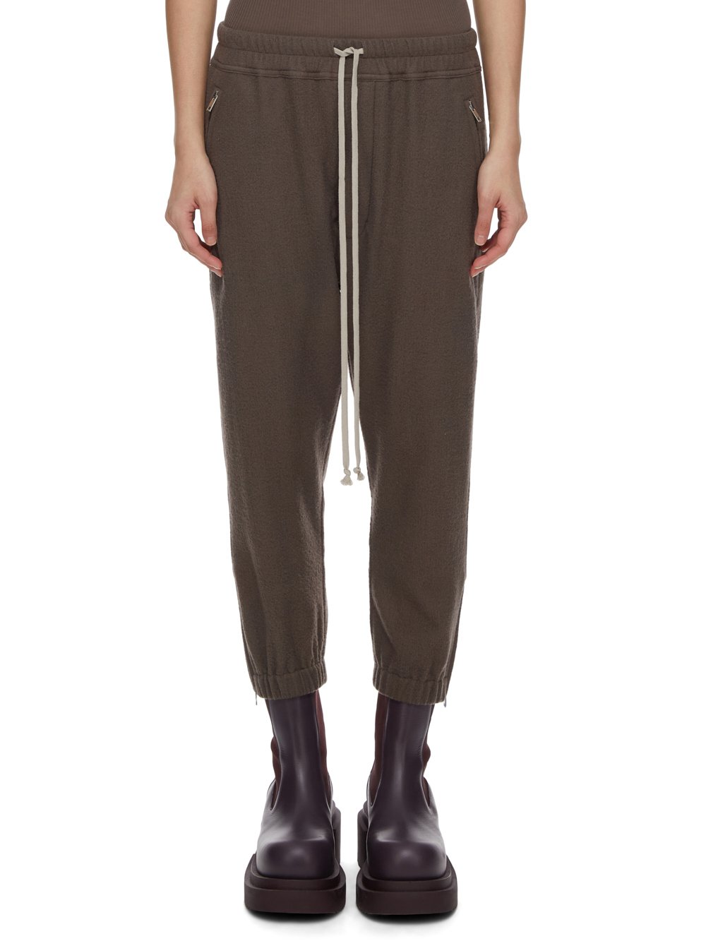 RICK OWENS FW23 LUXOR CROPPED TRACK IN DUST GREY SOFT WOOL FLANNEL