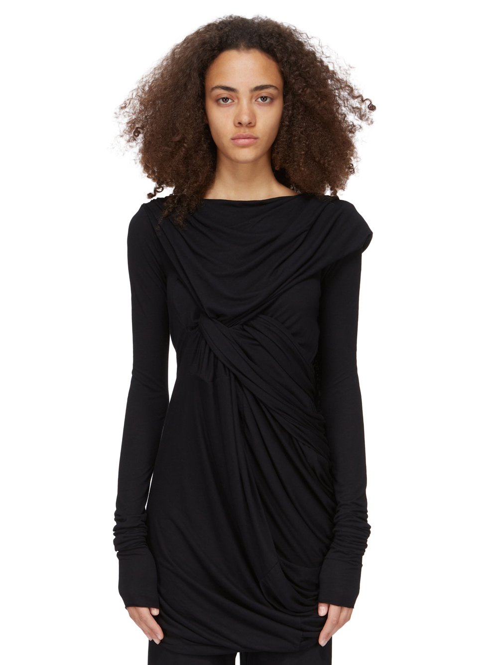 RICK OWENS LILIES FW23 LUXOR BRANCH TOP IN BLACK FLUID VISCOSE JERSEY