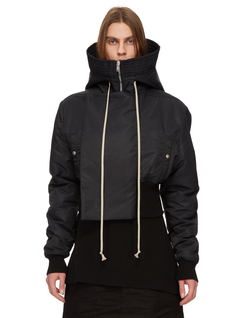 RICK OWENS FW23 LUXOR RUNWAY CROPPED ALICE PARKA IN BLACK RECYCLED BOMBER