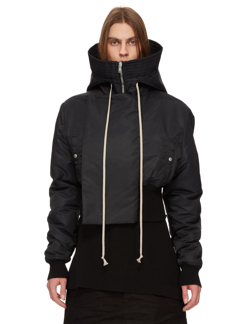 RICK OWENS FW23 LUXOR RUNWAY CROPPED ALICE PARKA IN BLACK RECYCLED BOMBER RICK OWENS FW23 LUXOR RUNWAY CROPPED ALICE PARKA IN BLACK RECYCLED BOMBER