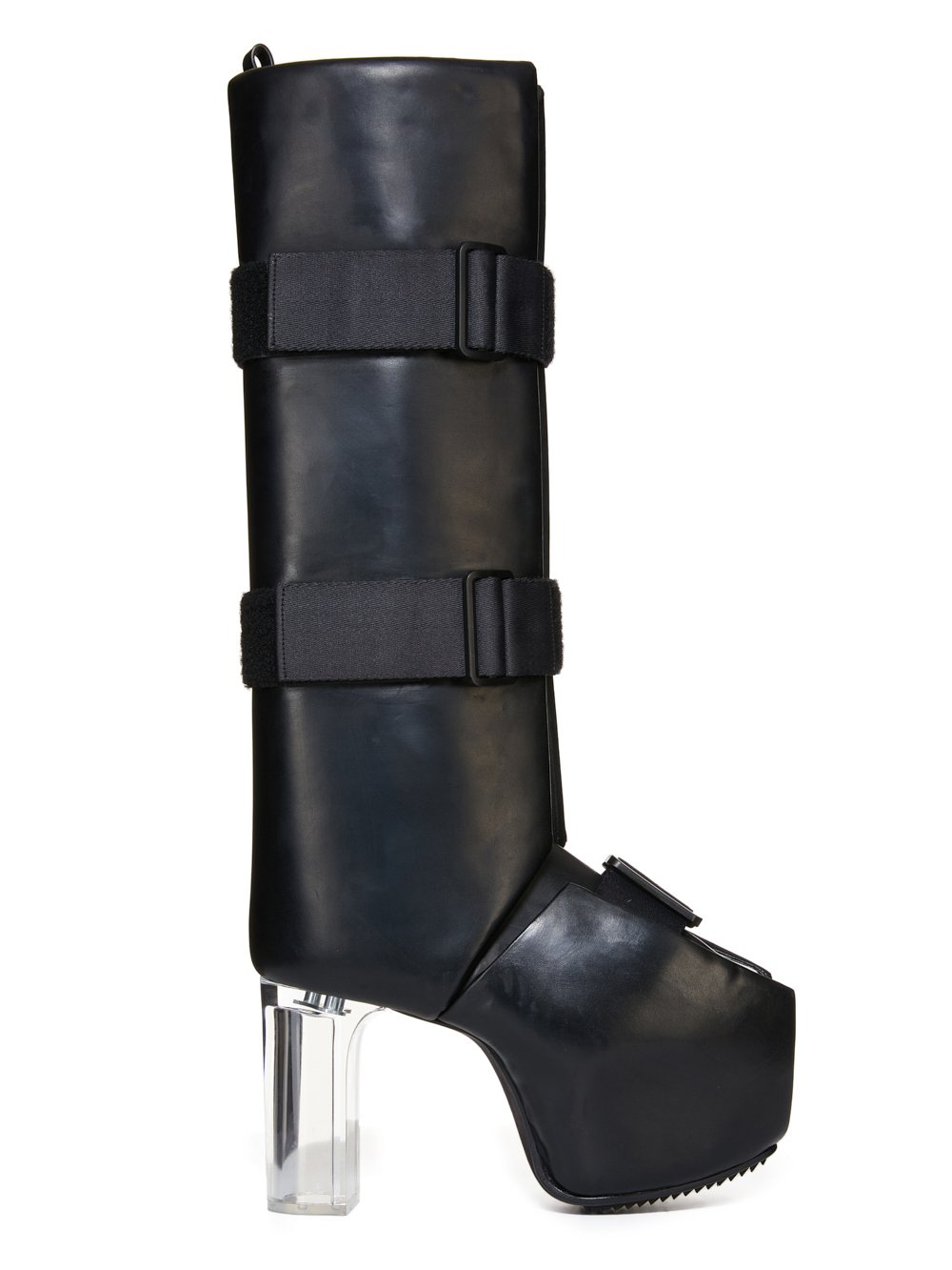 RICK OWENS FW23 LUXOR RUNWAY OPEN TOE SPLINT PLATFORMS 45 IN BLACK GROPPONE COW LEATHER