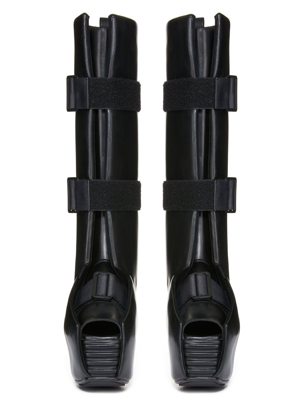RICK OWENS FW23 LUXOR RUNWAY OPEN TOE SPLINT PLATFORMS 45 IN BLACK GROPPONE COW LEATHER