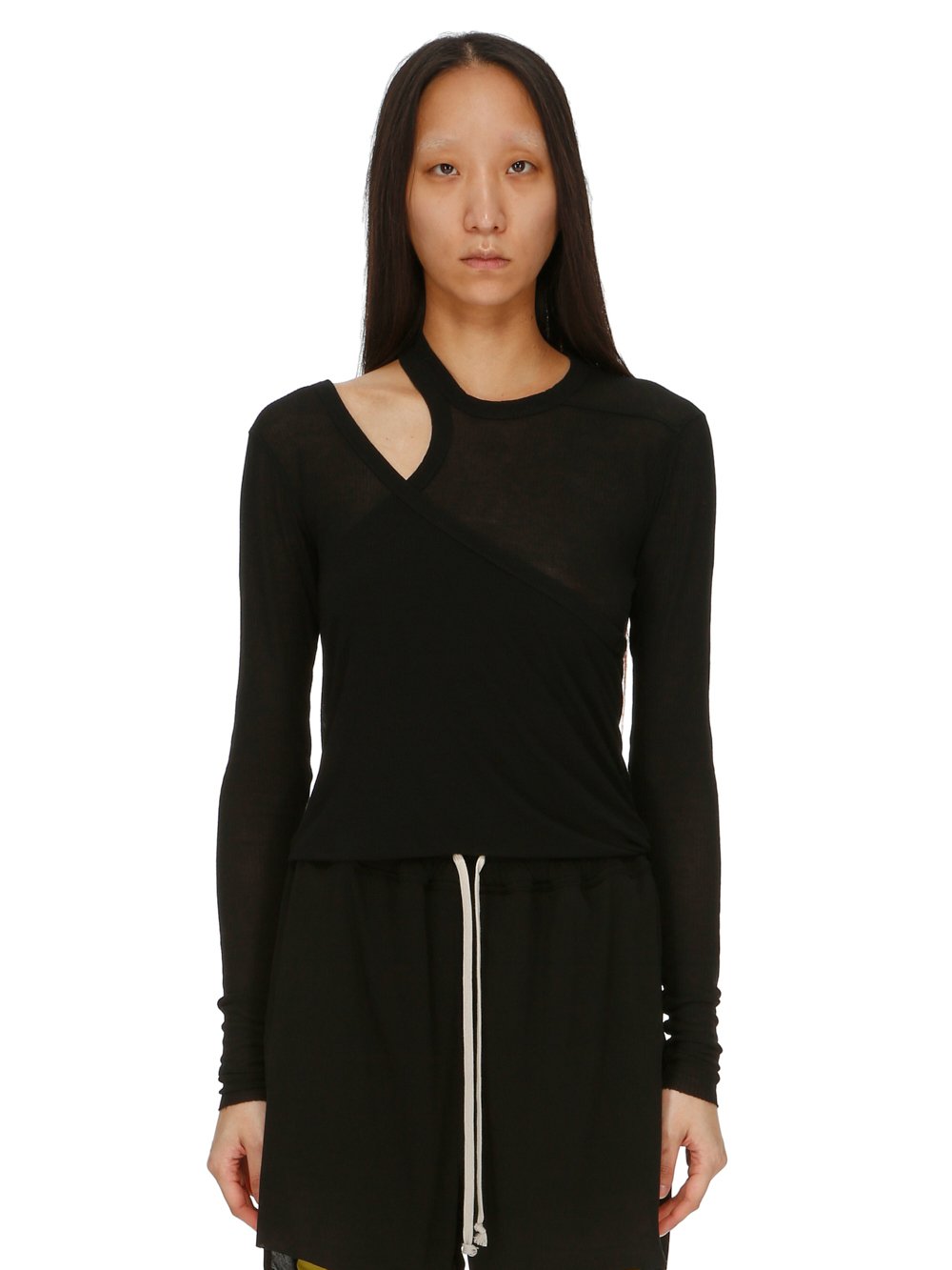 RICK OWENS FW23 LUXOR BANANA LS T IN VISCOSE SILK RIB JERSEY