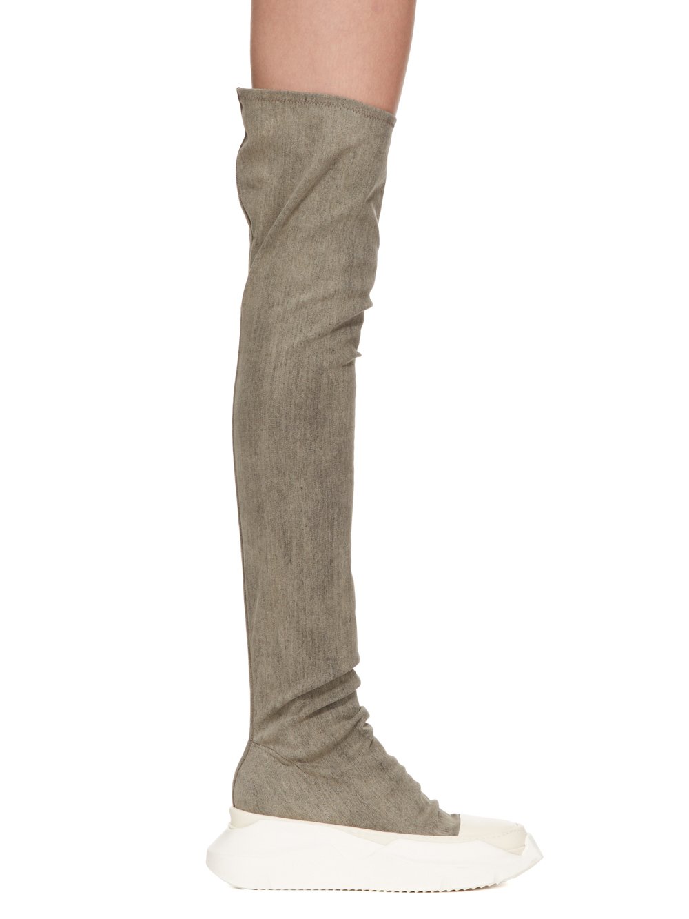 RICK OWENS FW23 LUXOR ABSTRACT STOCKINGS IN MINERAL PEARL STRETCH DENIM