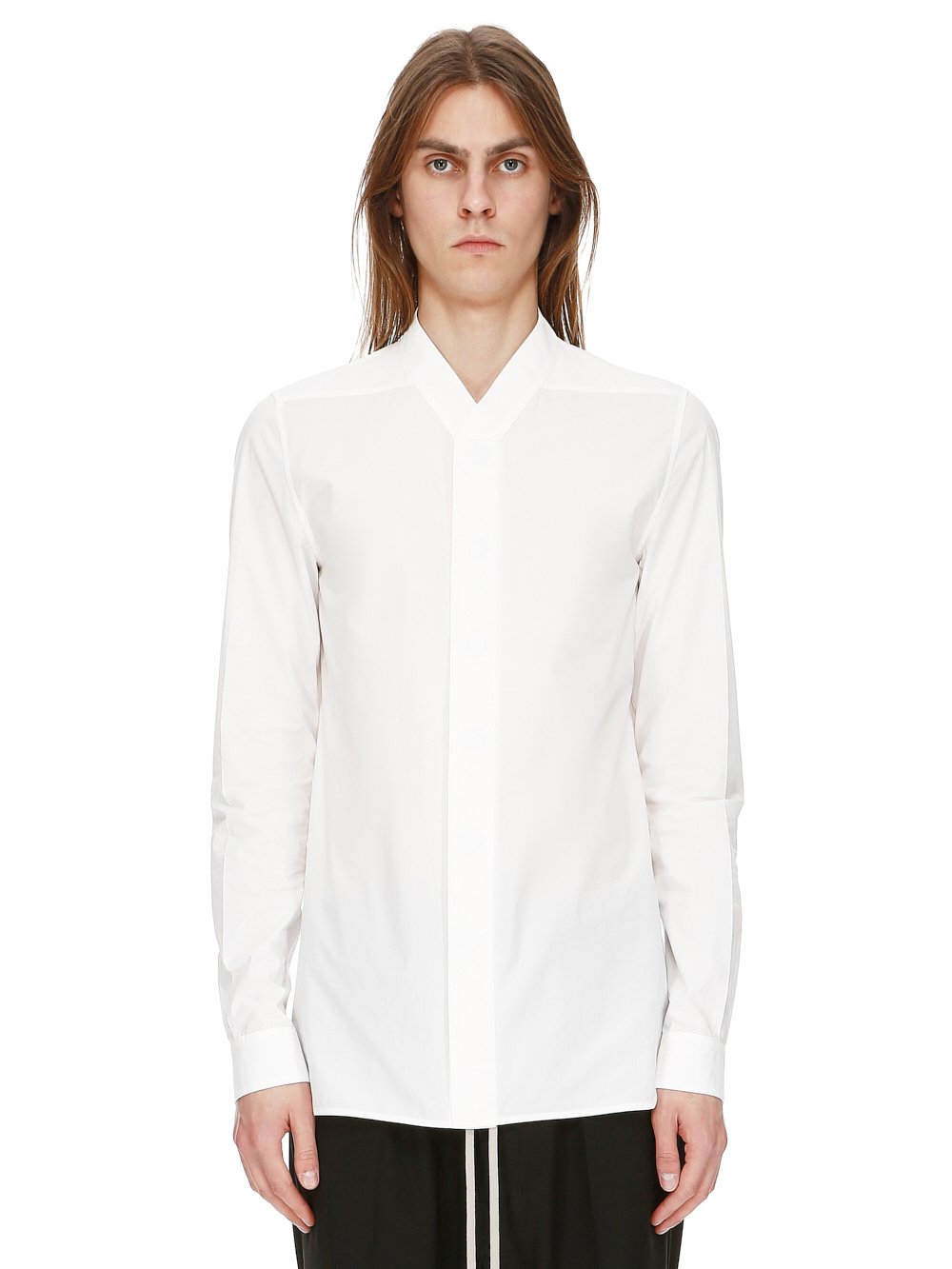 RICK OWENS FW23 LUXOR SNAP COLLAR FAUN SHIRT IN MILK WHITE COTTON POPLIN