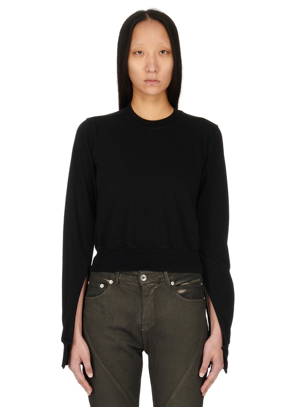 RICK OWENS FW23 LUXOR CROPPED SWEAT IN BLACK COMPACT HEAVY COTTON JERSEY