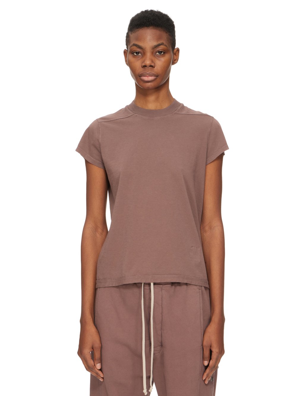 RICK OWENS FW23 LUXOR SMALL LEVEL T IN MAUVE MEDIUM WEIGHT COTTON JERSEY 