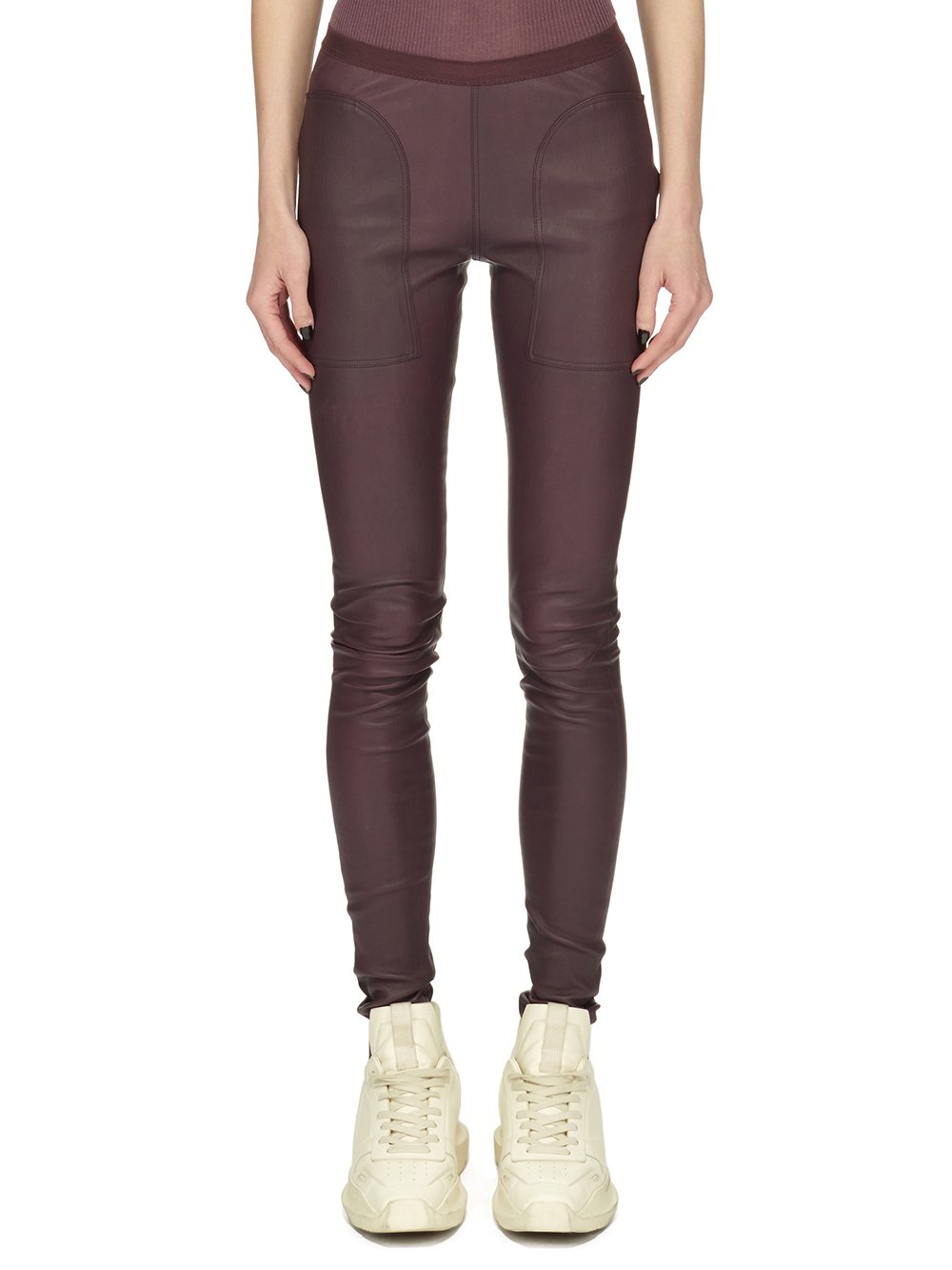 RICK OWENS FW23 LUXOR LEGGINGS IN AMETHYST PURPLE STRETCH LAMB LEATHER