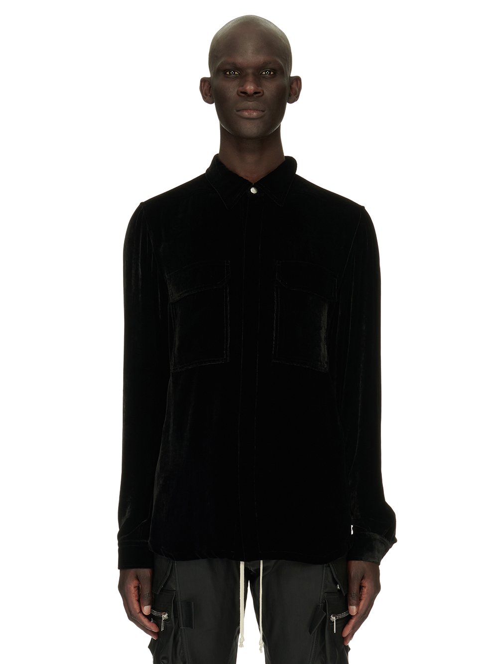 RICK OWENS FW23 LUXOR OUTERSHIRT IN  BLACK VELVET