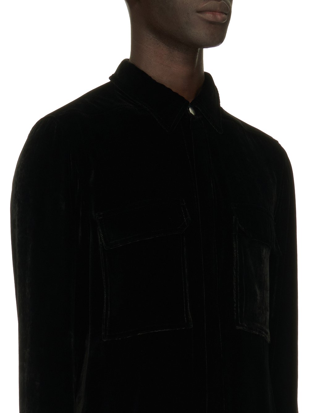 RICK OWENS FW23 LUXOR OUTERSHIRT IN  BLACK VELVET