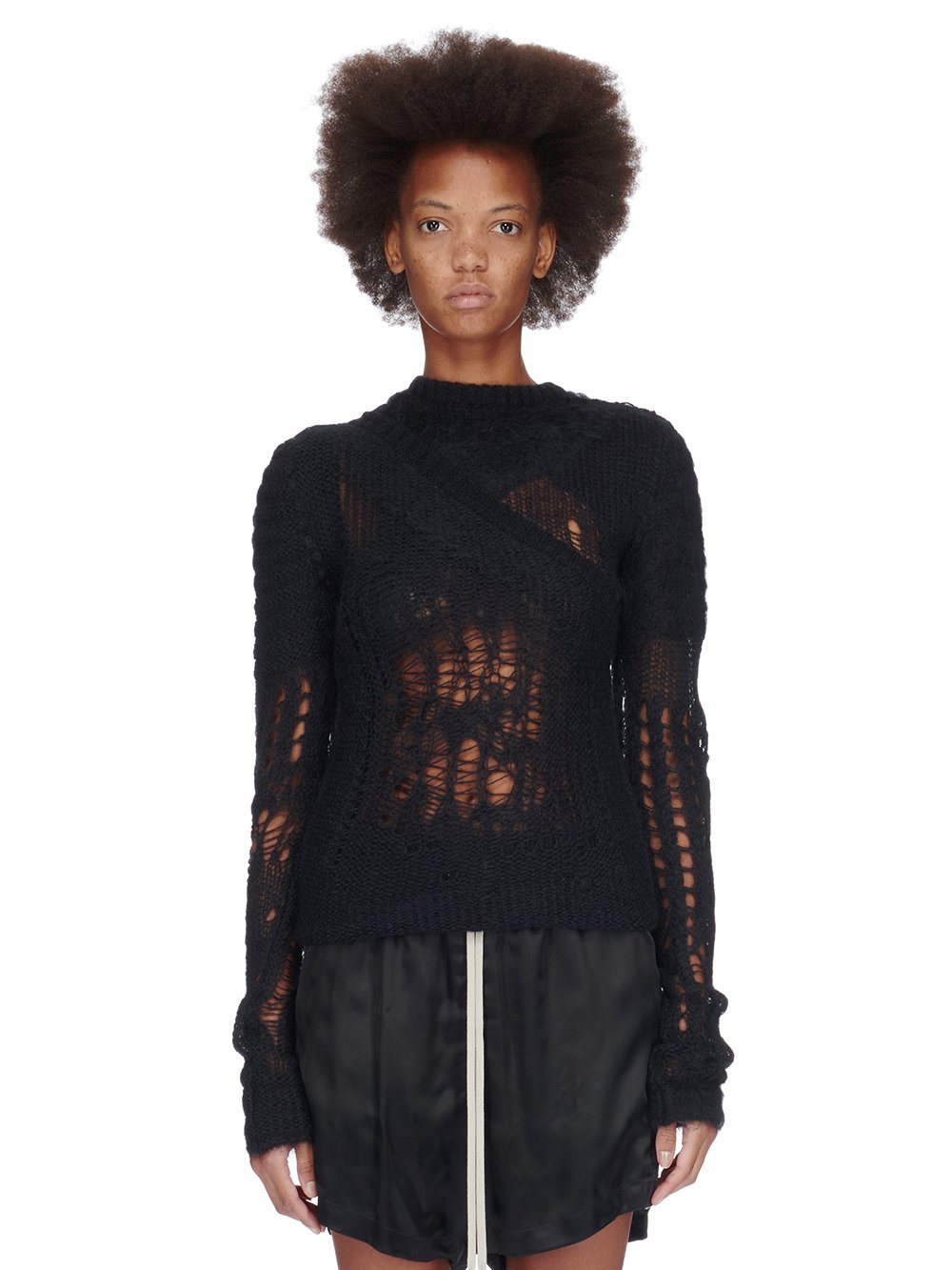 RICK OWENS FW23 LUXOR SPIDER BANANA IN BLACK SPIDER KNIT