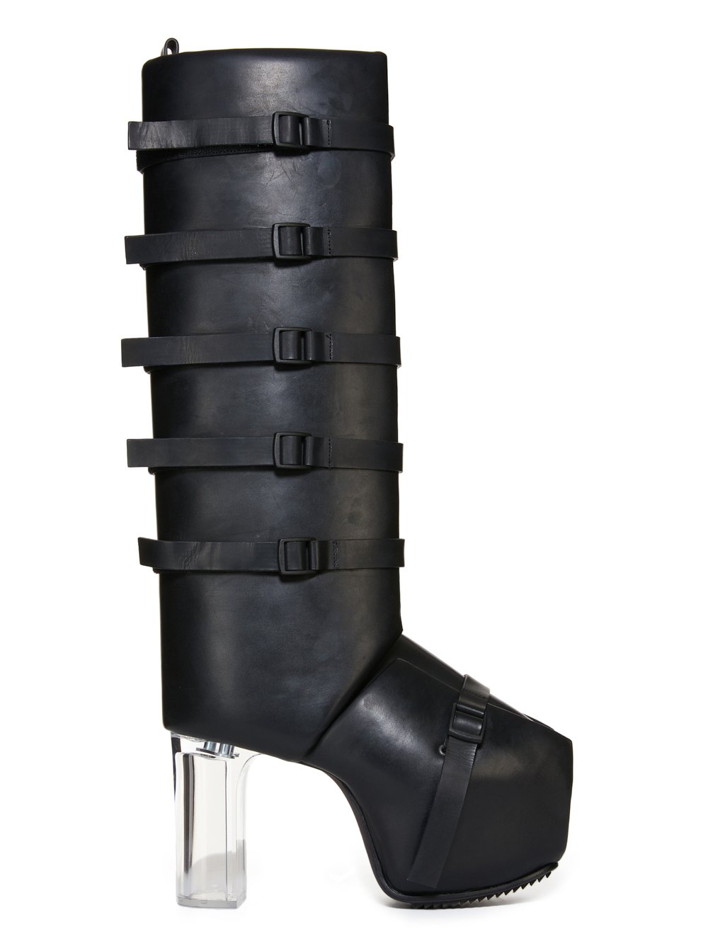 RICK OWENS FW23 LUXOR RUNWAY OPEN TOE MICROSTRAP SPLINT PLATFORMS 45 IN BLACK GROPPONE COW LEATHER RICK OWENS FW23 LUXOR RUNWAY OPEN TOE MICROSTRAP SPLINT PLATFORMS 45 IN BLACK GROPPONE COW LEATHER