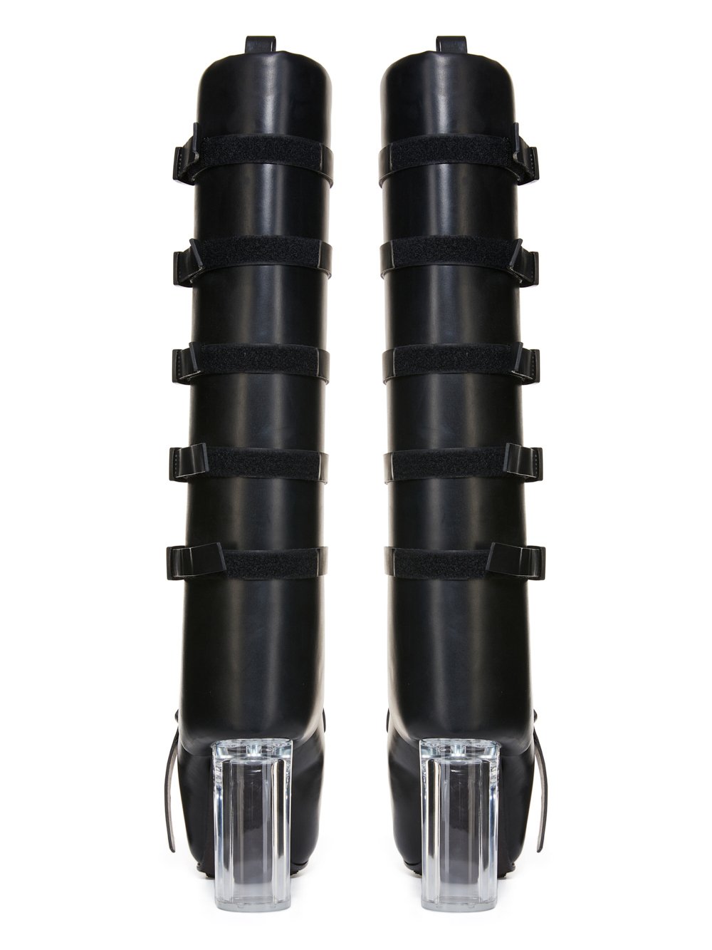RICK OWENS FW23 LUXOR RUNWAY OPEN TOE MICROSTRAP SPLINT PLATFORMS 45 IN BLACK GROPPONE COW LEATHER