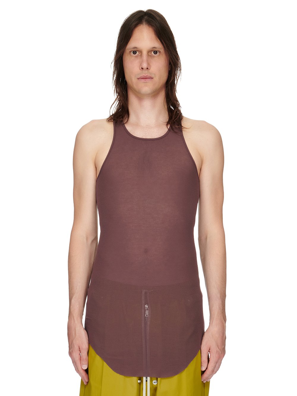 RICK OWENS FW23 LUXOR BASIC RIB TANK IN AMETHYST PURPLE VISCOSE SILK RIB JERSEY