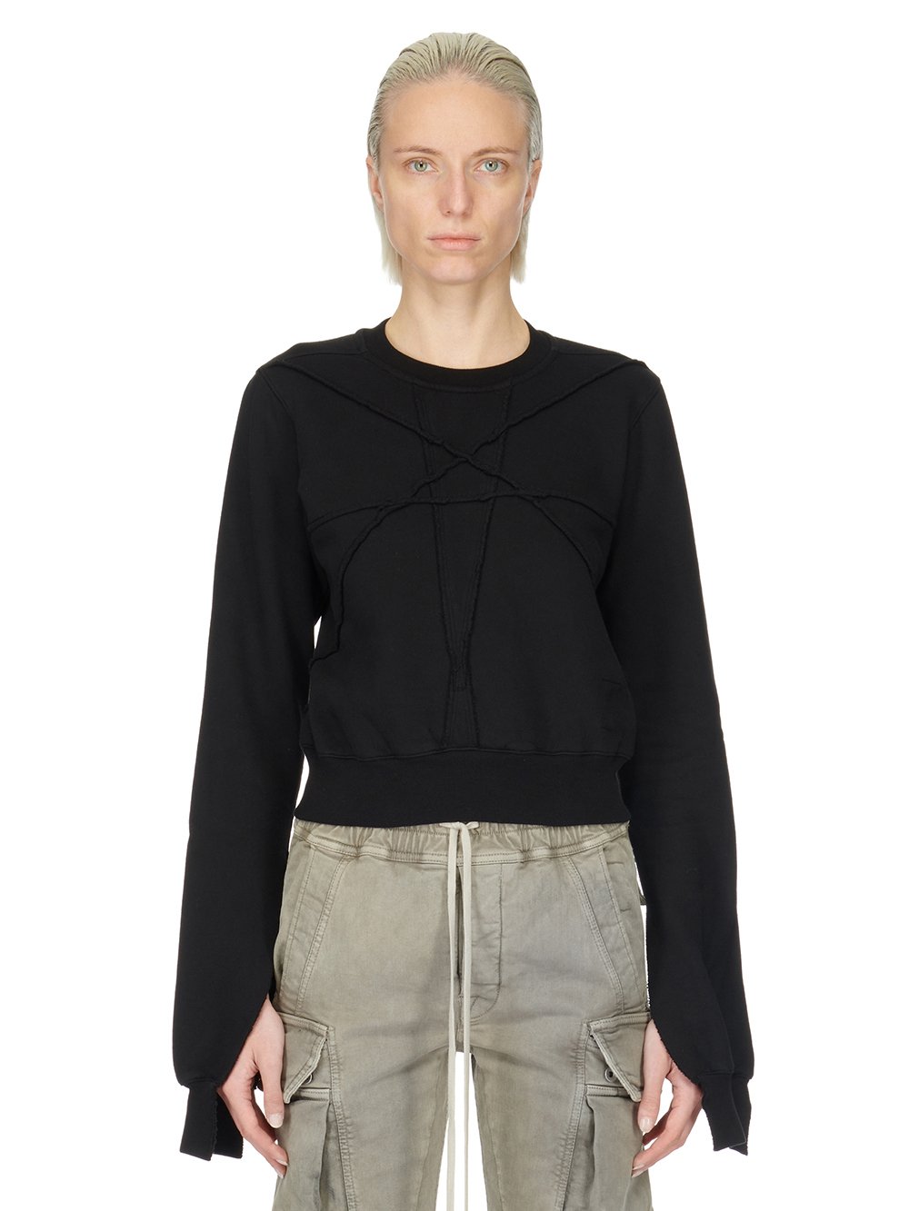 DRKSHDW FW23 LUXOR CROPPED SWEAT IN BLACK FURKA HEAVY SWEATSHIRT 