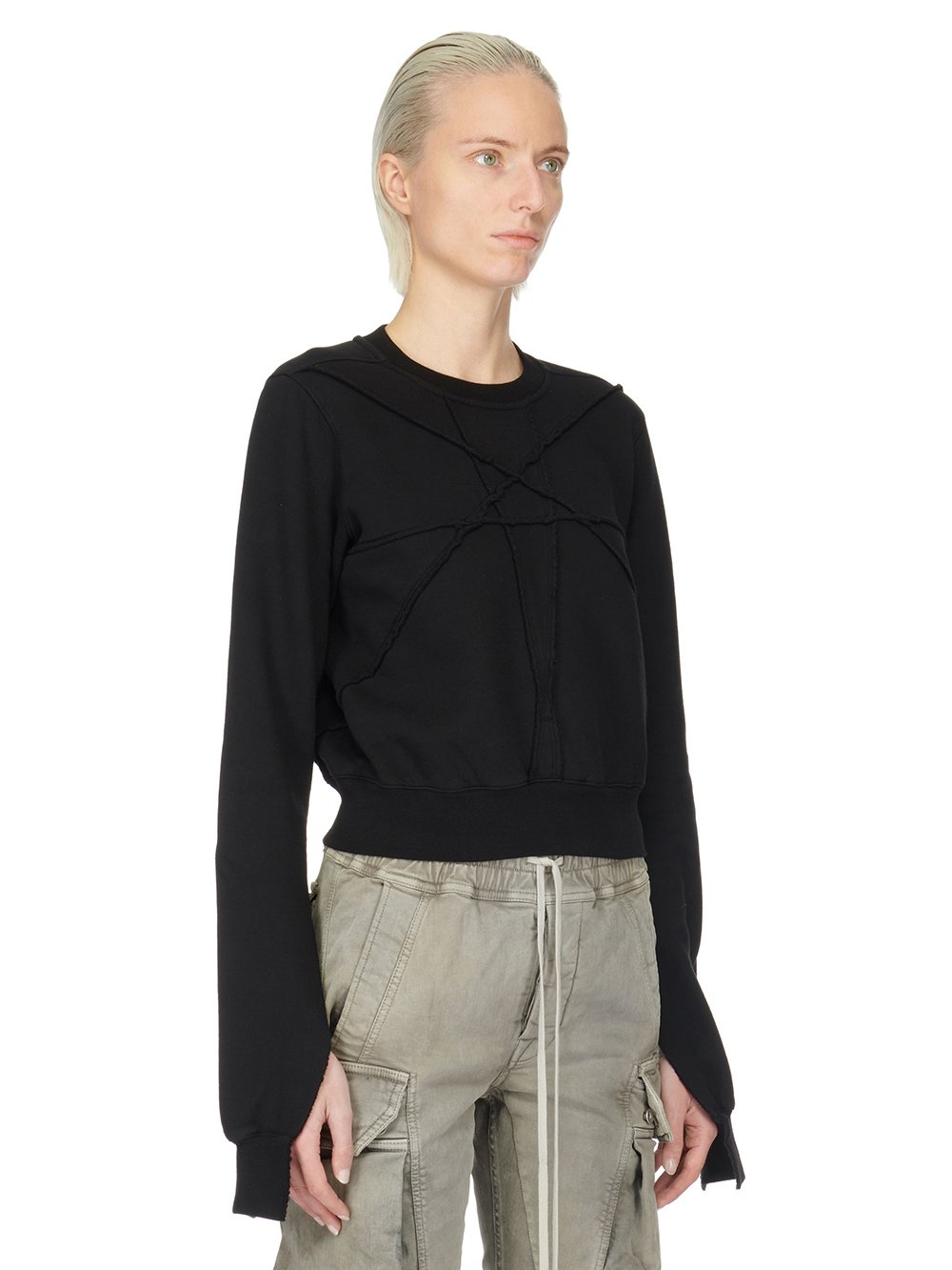 DRKSHDW FW23 LUXOR CROPPED SWEAT IN BLACK FURKA HEAVY SWEATSHIRT 