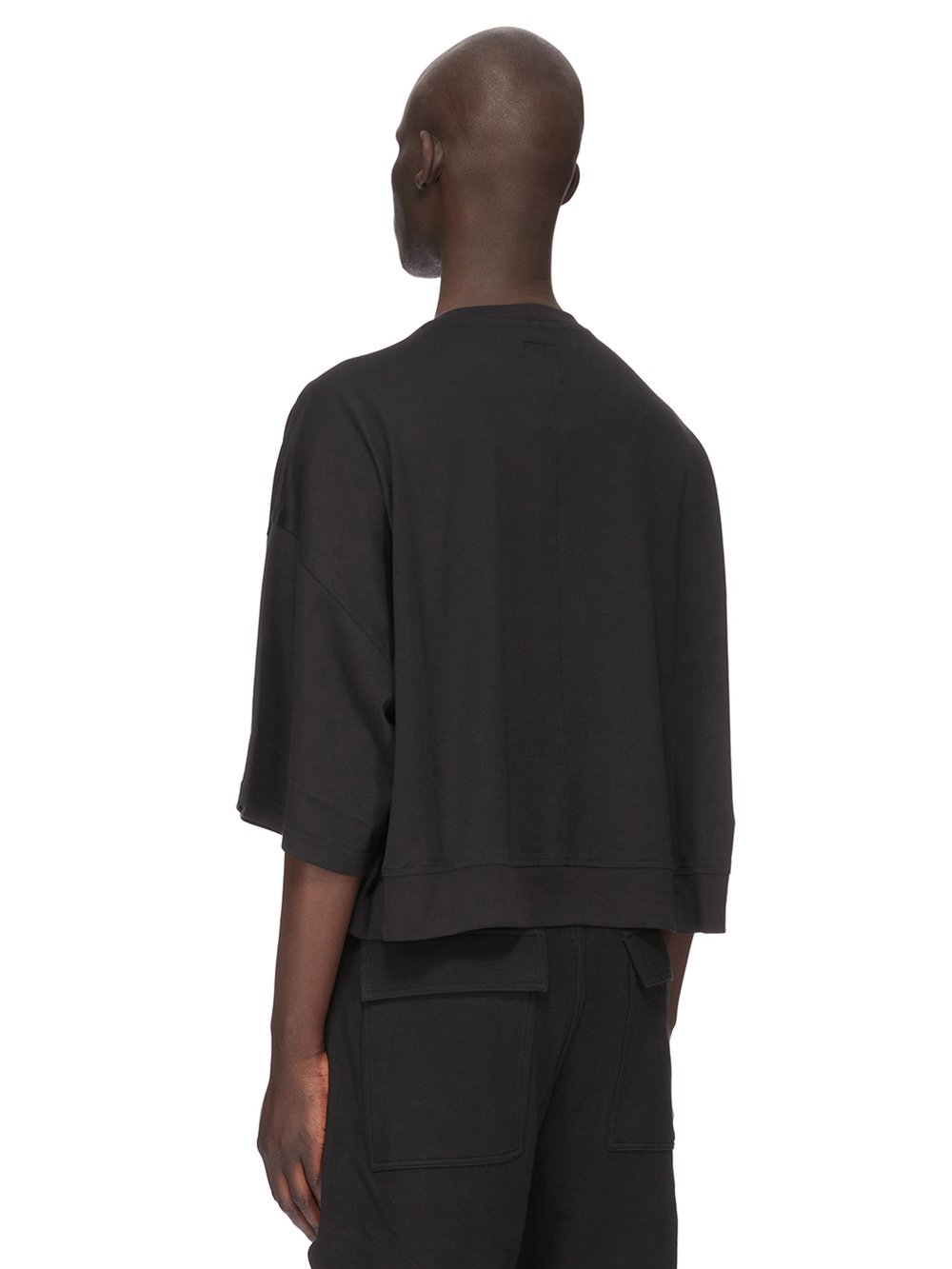 CHAMPION X RICK OWENS TOMMY T CROPPED IN BLACK MEDIUM WEIGHT COTTON JERSEY 